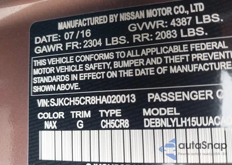 2017 Infiniti Qx30 Premium from USA, damaged, VIN SJKCH5CR8HA020013